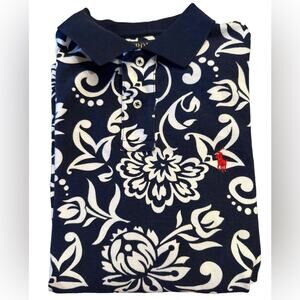 Polo Ralph Lauren Blue & White Floral Print Short Sleeve Polo Shirt Small